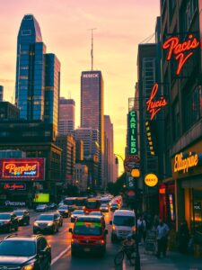 Vibrant City Streets at Dusk – free AI stock image