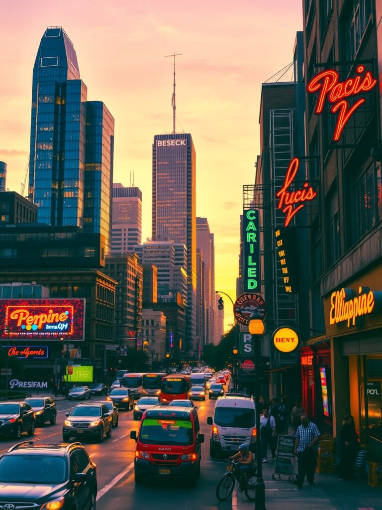 Vibrant City Streets at Dusk – free AI stock image