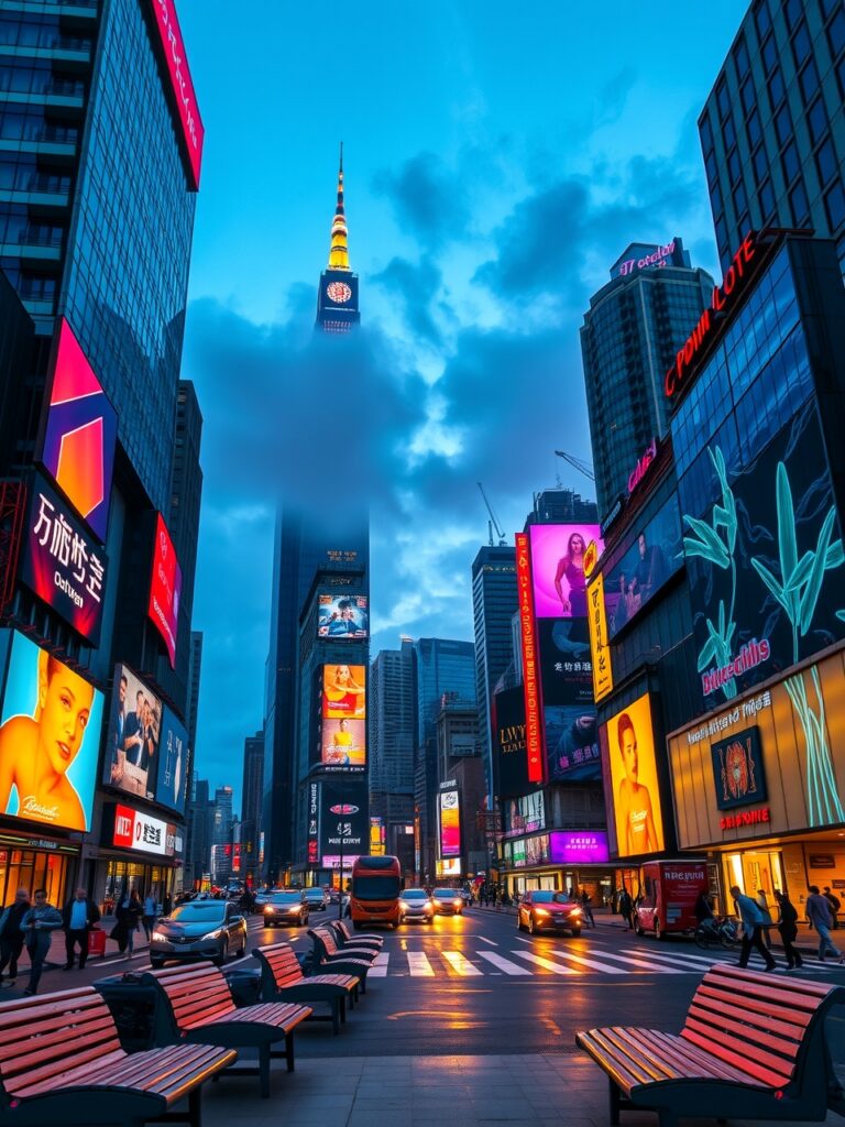 Vibrant City Streets at Dusk – free AI stock image