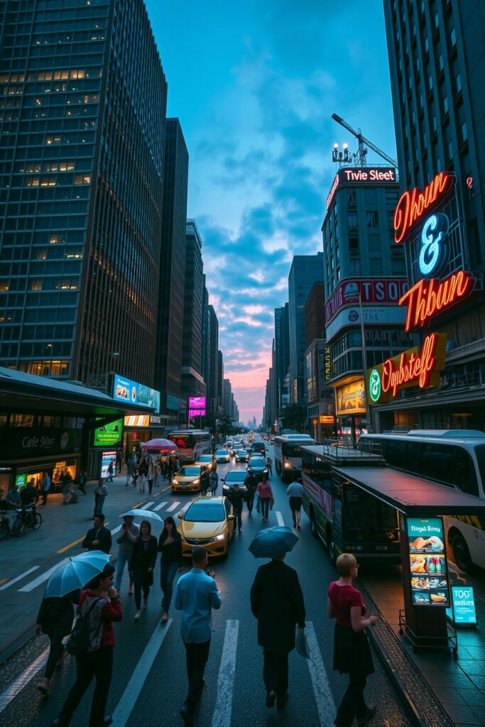 Vibrant City Streets at Dusk – free AI stock image