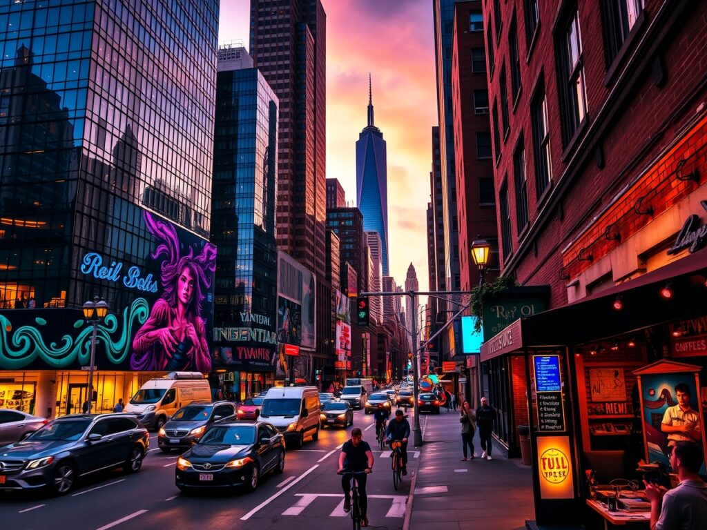 Vibrant City Streets at Dusk – free AI stock image