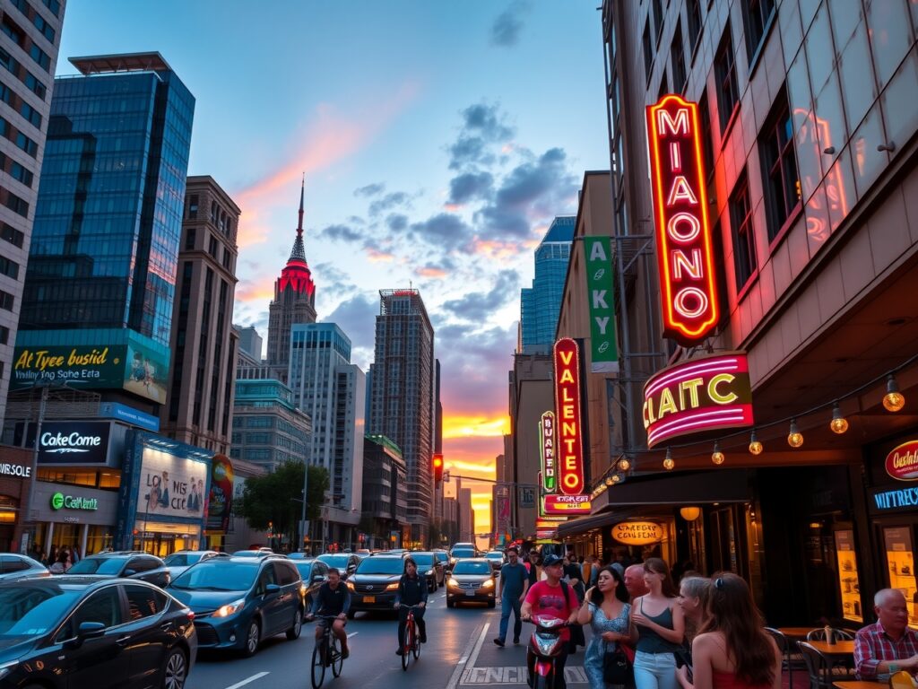 Vibrant City Streets at Dusk – free AI stock image