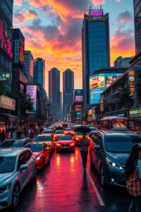 Vibrant City Streets at Dusk – free AI stock image