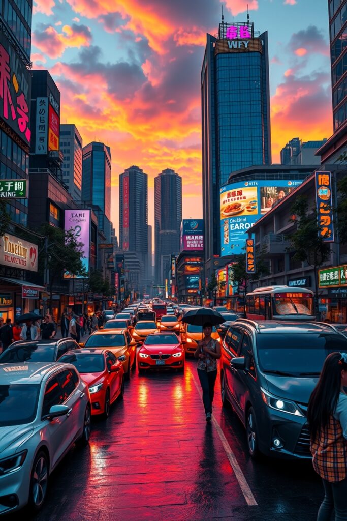 Vibrant City Streets at Dusk – free AI stock image