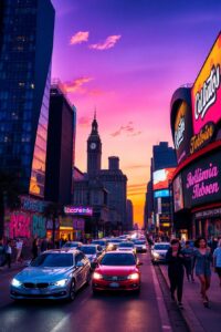 Vibrant City Streets at Dusk – free AI stock image