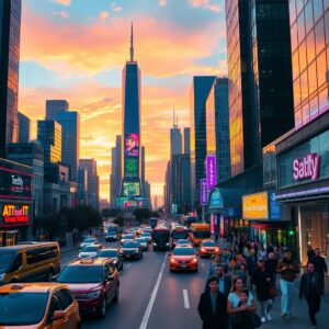 Vibrant City Streets at Dusk – free AI stock image