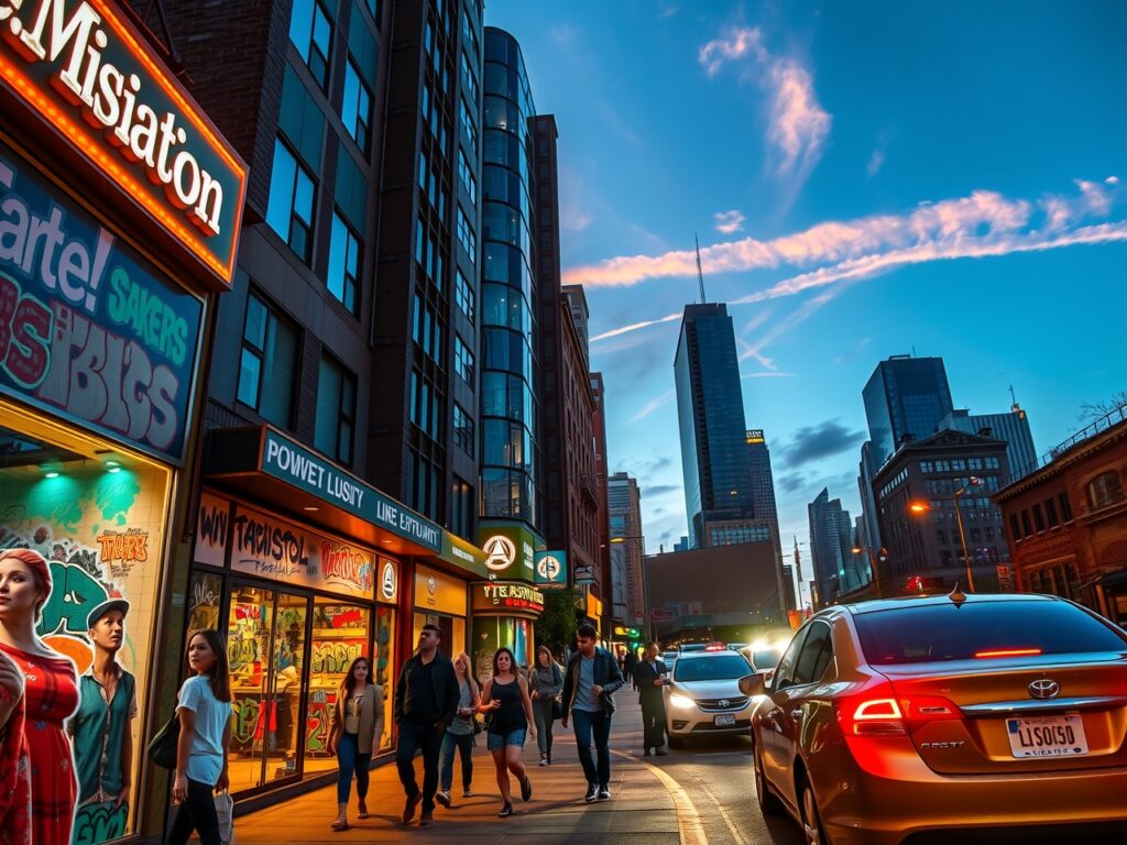 Vibrant City Streets at Dusk – free AI stock image