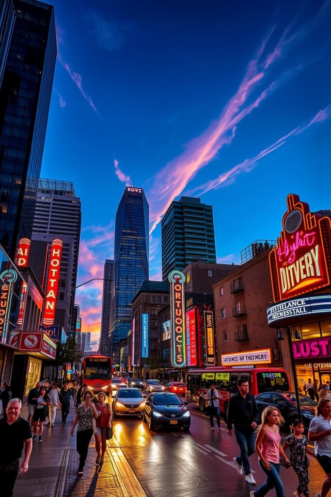 Vibrant City Streets at Dusk – free AI stock image