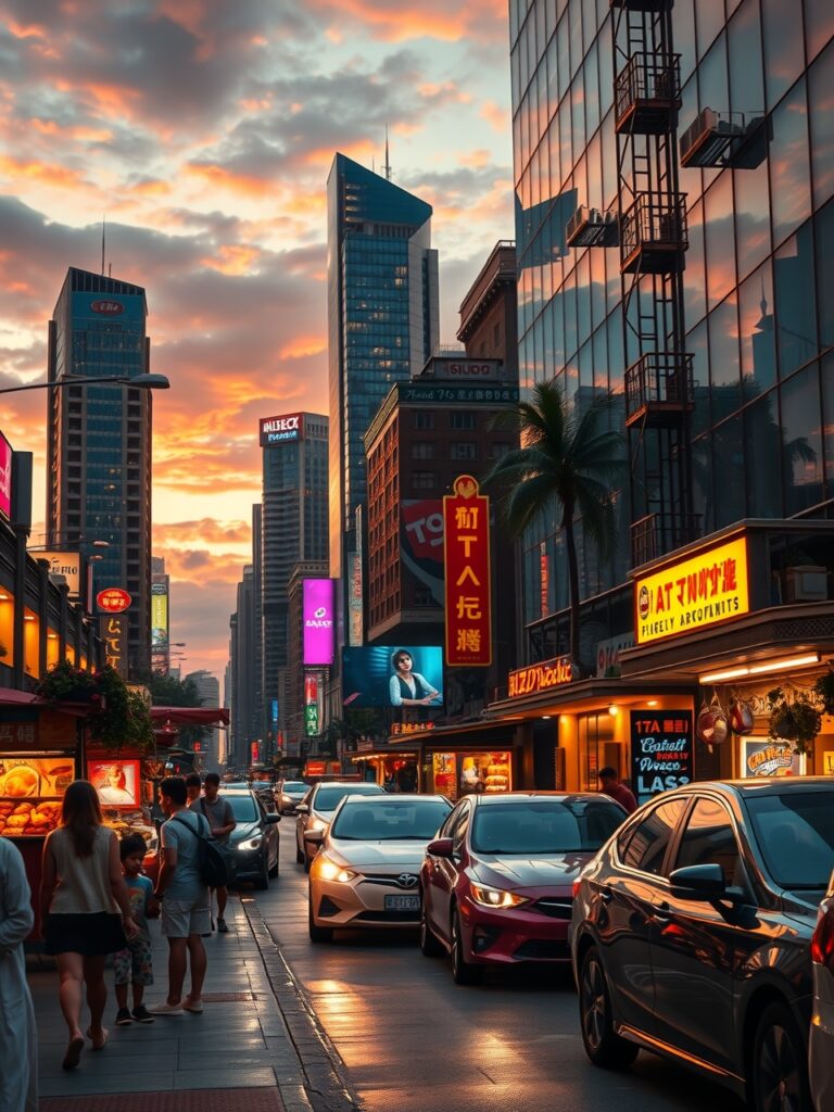 Vibrant City Streets at Dusk – free AI stock image