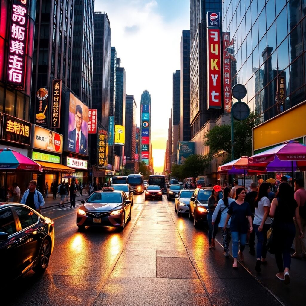 Vibrant City Streets at Dusk – free AI stock image