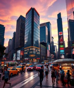 Vibrant City Streets at Dusk – free AI stock image