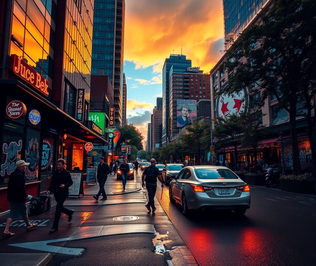 Vibrant City Streets at Dusk – free AI stock image