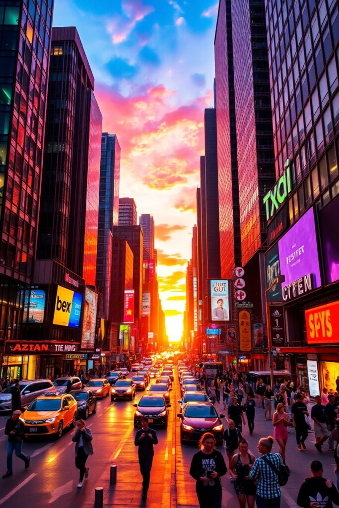 Vibrant City Streets at Dusk – free AI stock image