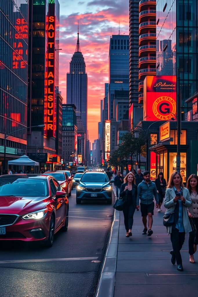 Vibrant City Streets at Dusk – free AI stock image