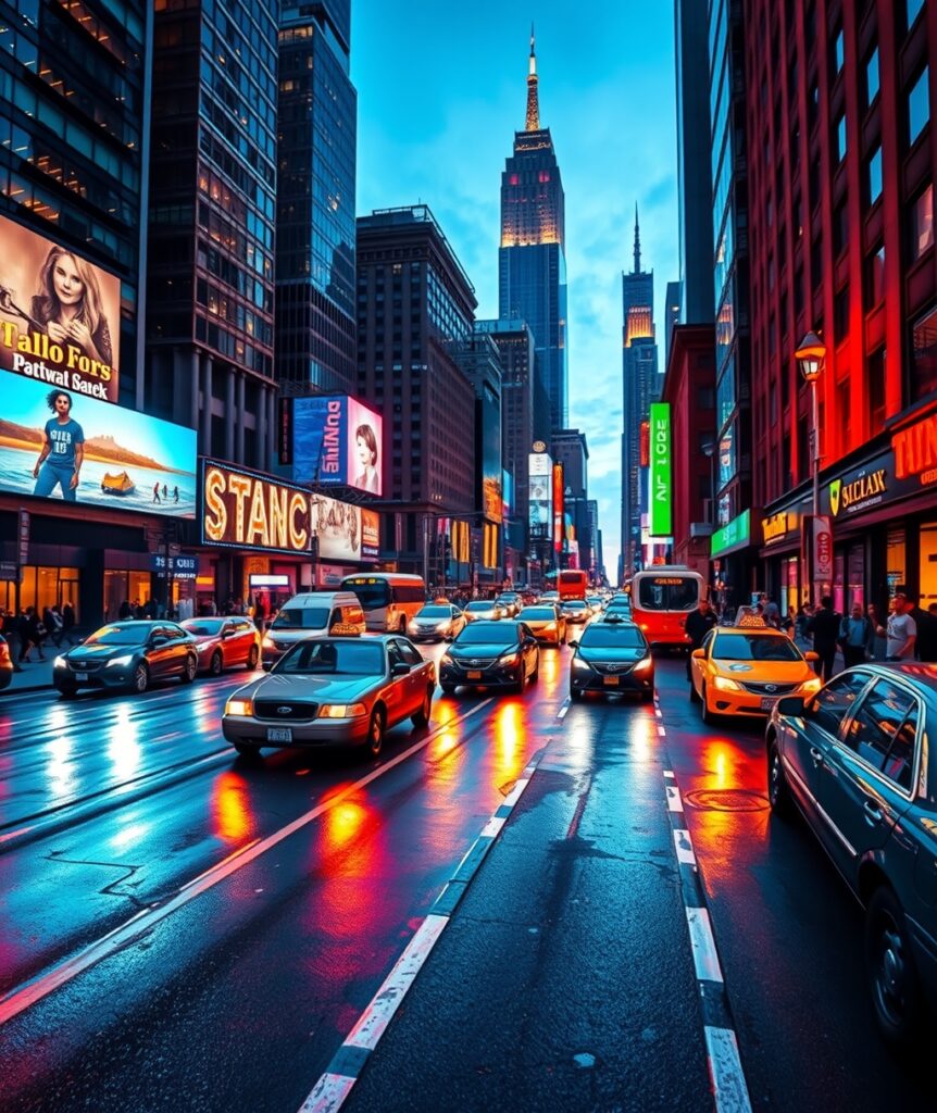 Vibrant City Streets at Dusk – free AI stock image
