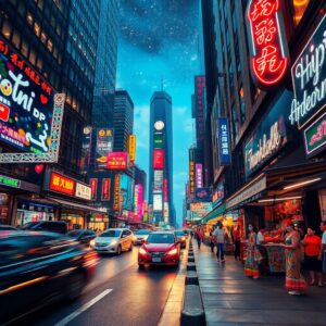 Vibrant City Streets at Night – free AI stock image