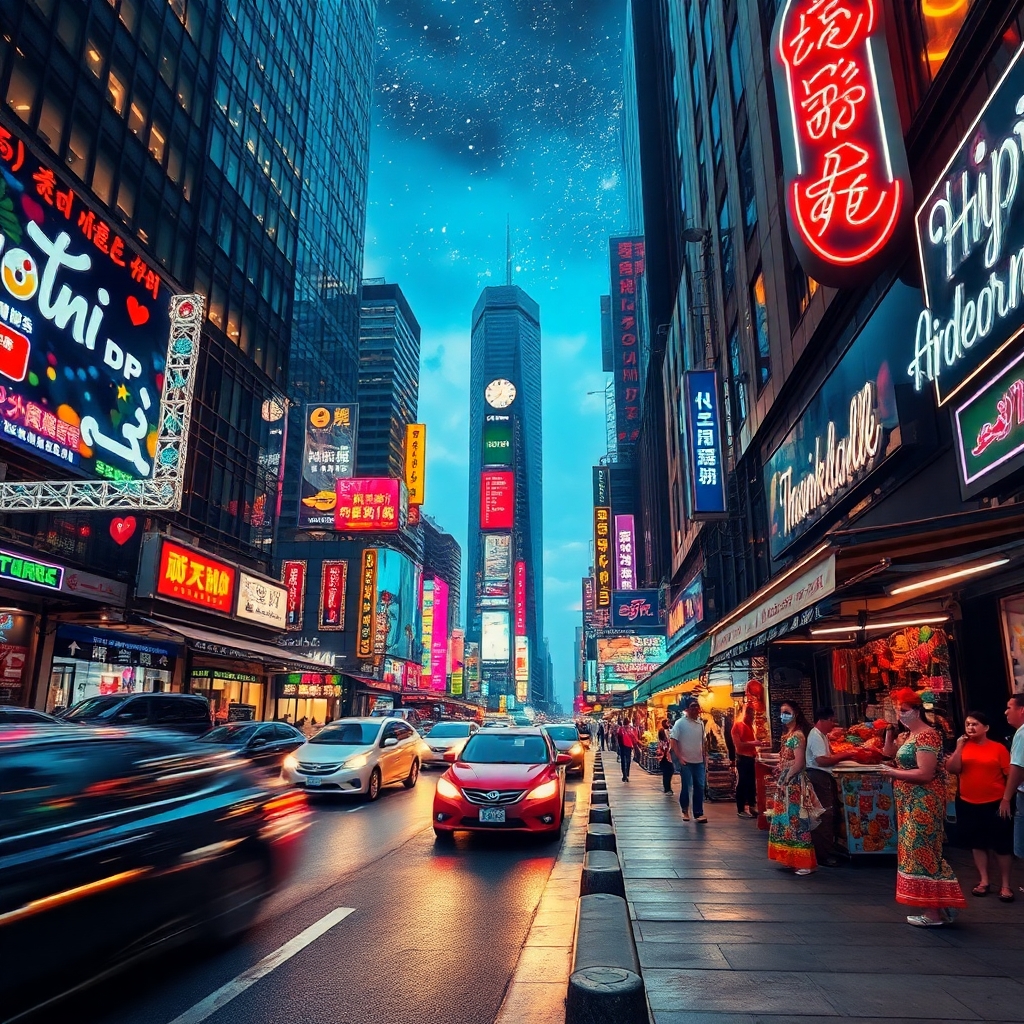 Vibrant City Streets at Night – free AI stock image