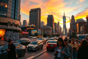 Vibrant City Streets at Sunset – free AI stock image