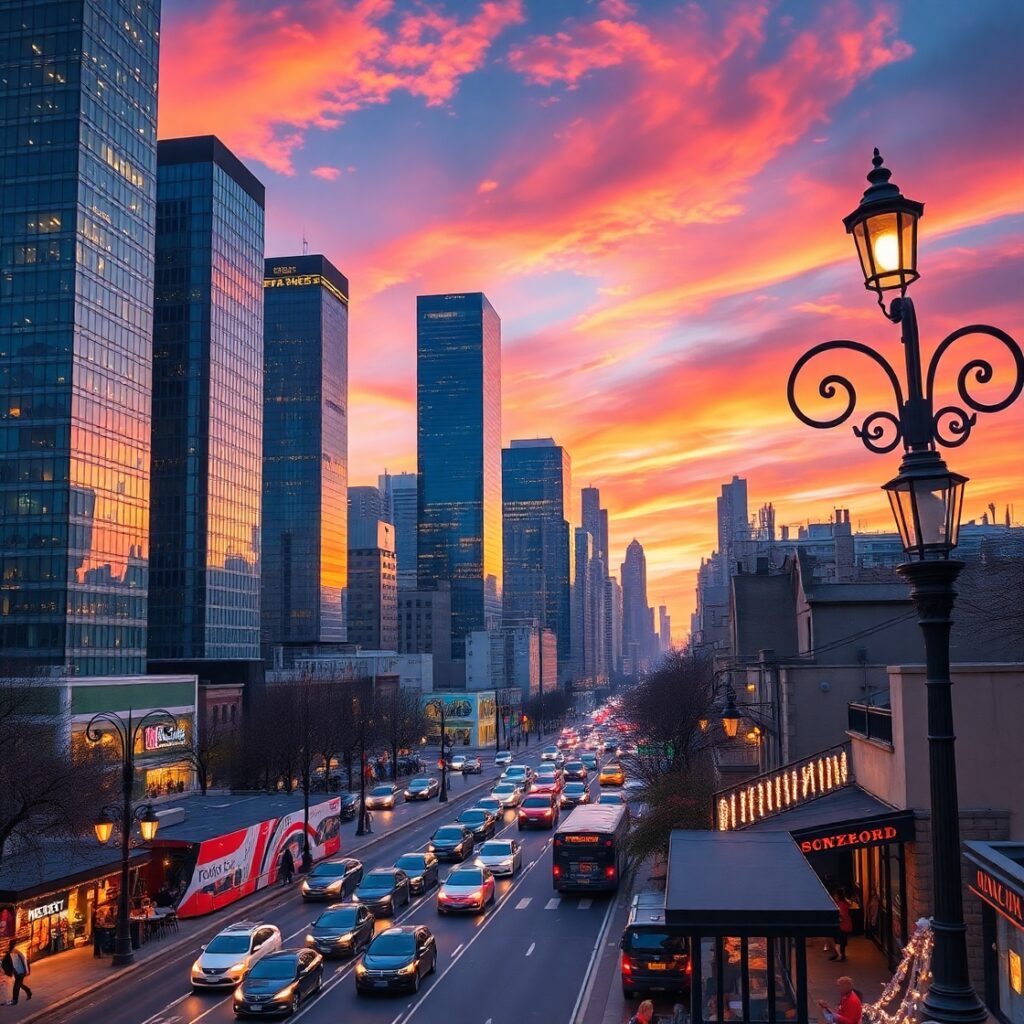 Vibrant Cityscape at Dusk – free AI stock image