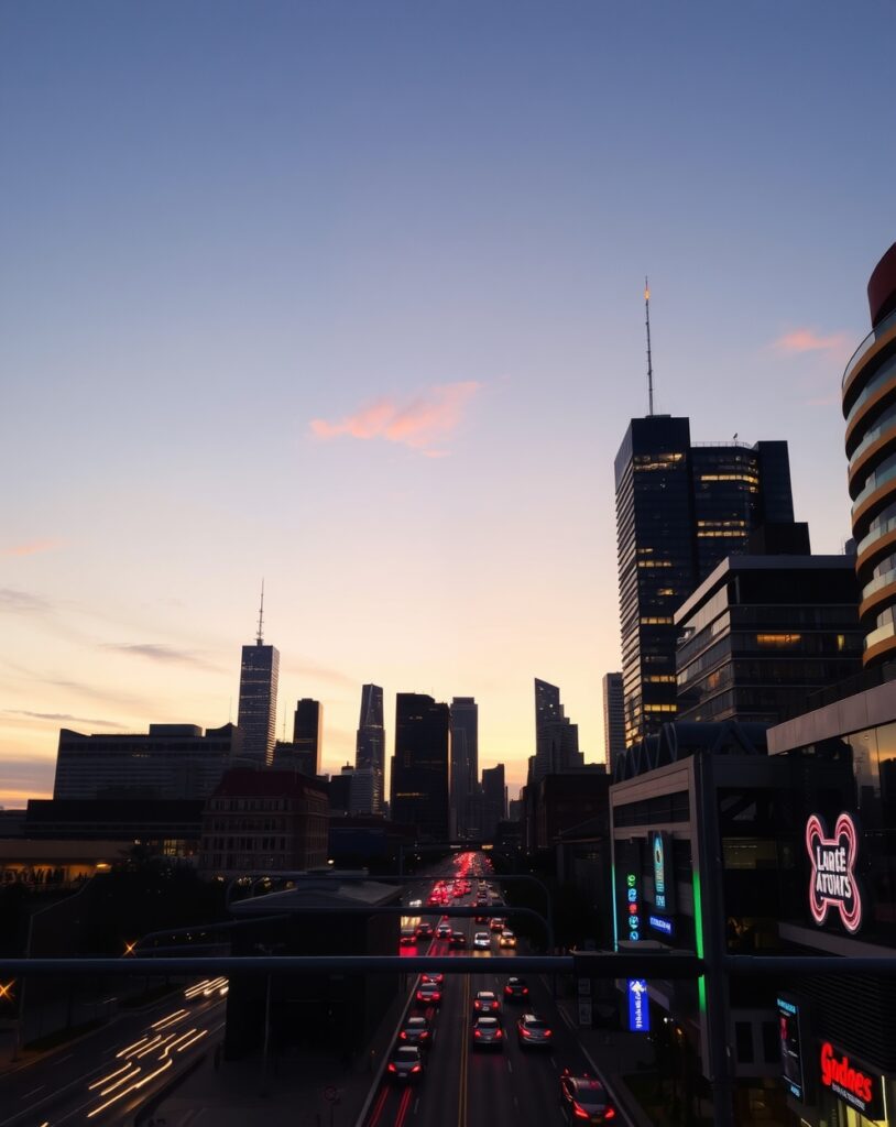 Vibrant Cityscape at Dusk – free AI stock image