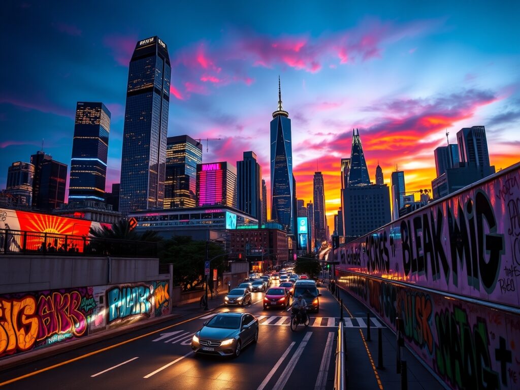 Vibrant Cityscape at Dusk – free AI stock image