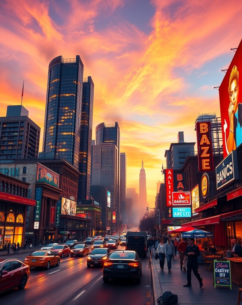 Vibrant Cityscape at Dusk – free AI stock image