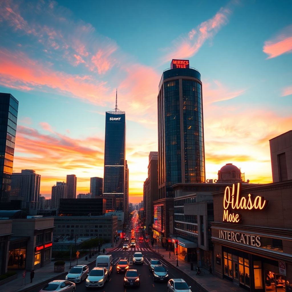 Vibrant Cityscape at Dusk – free AI stock image