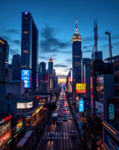 Vibrant Cityscape at Dusk – free AI stock image