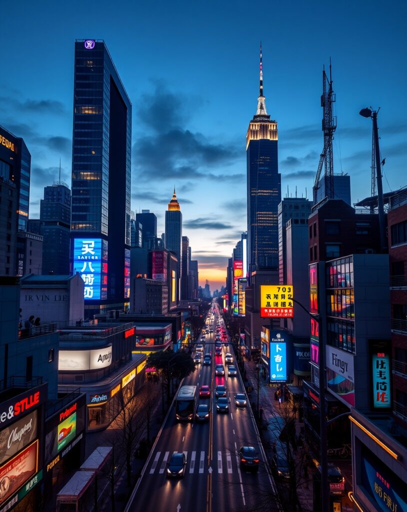 Vibrant Cityscape at Dusk – free AI stock image