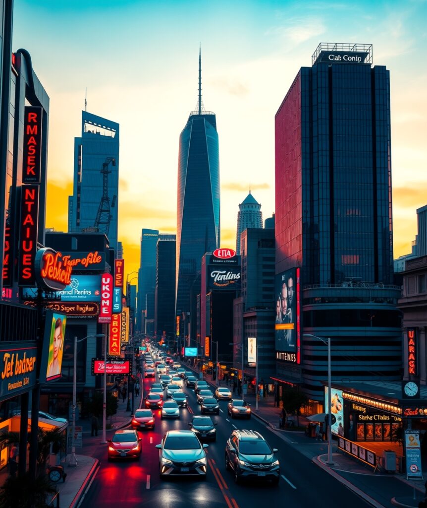 Vibrant Cityscape at Dusk – free AI stock image