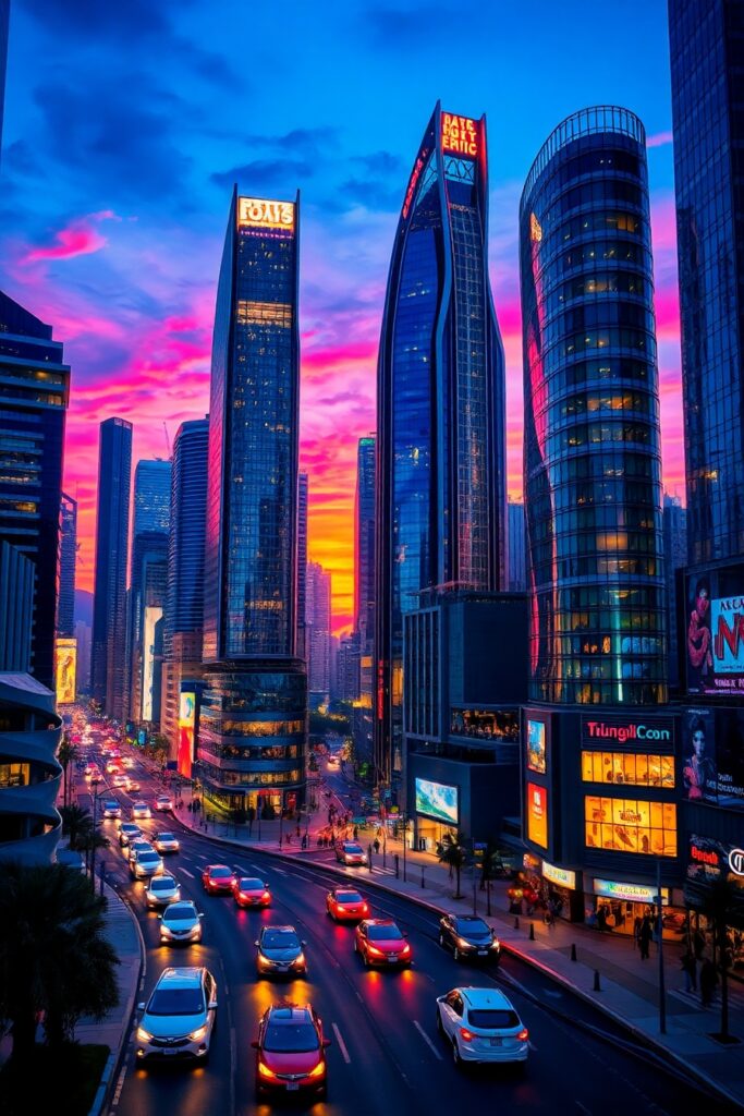 Vibrant Cityscape at Dusk – free AI stock image