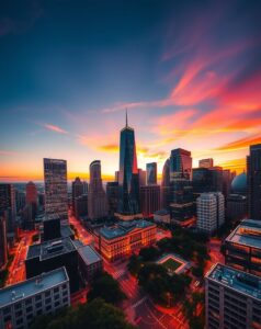 Vibrant Cityscape at Dusk – free AI stock image