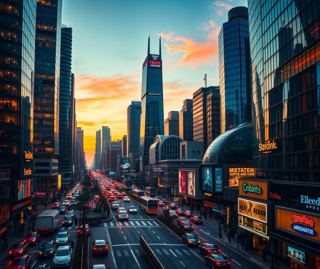 Vibrant Cityscape at Dusk – free AI stock image