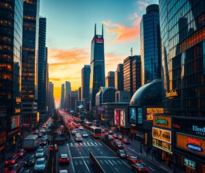 Vibrant Cityscape at Dusk – free AI stock image