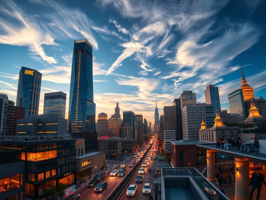 Vibrant Cityscape at Dusk – free AI stock image