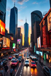Vibrant Cityscape at Dusk – free AI stock image