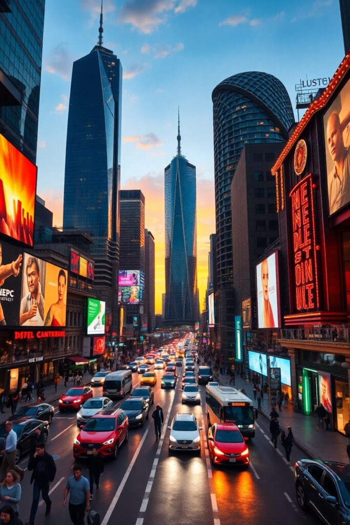 Vibrant Cityscape at Dusk – free AI stock image
