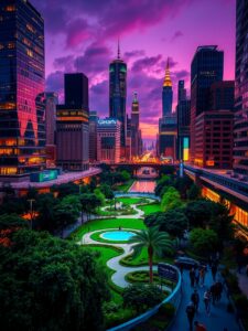 Vibrant Cityscape at Dusk – free AI stock image