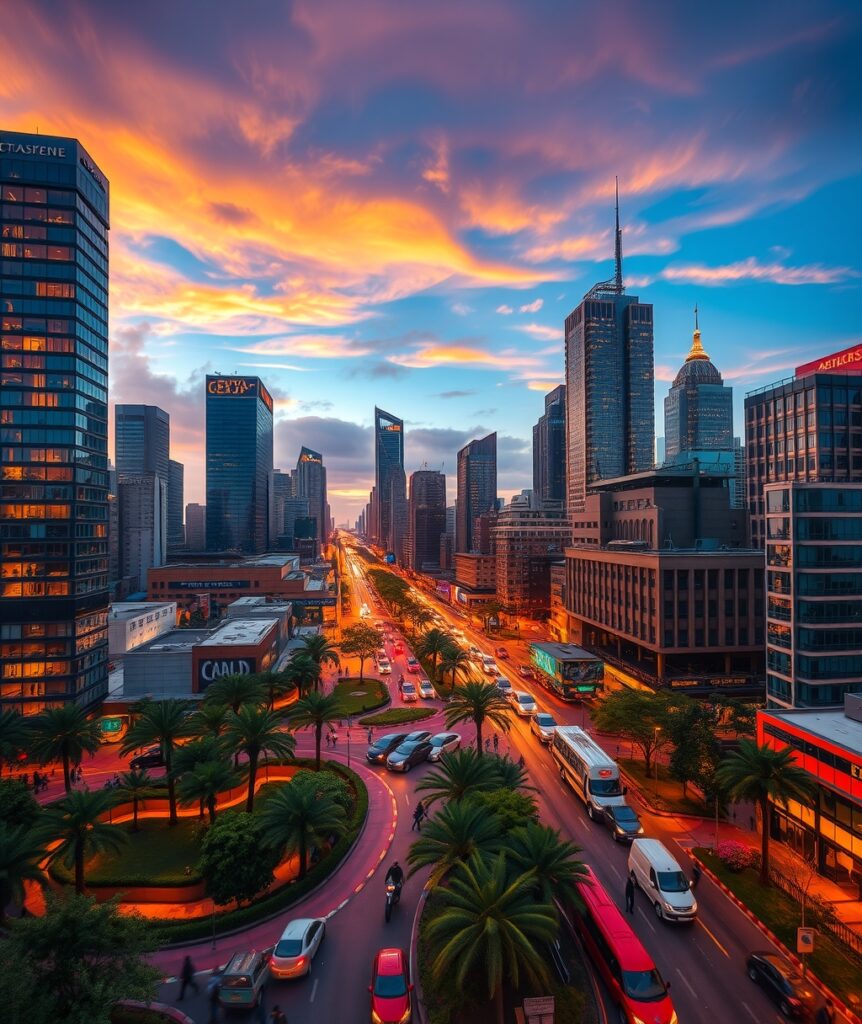 Vibrant Cityscape at Dusk – free AI stock image