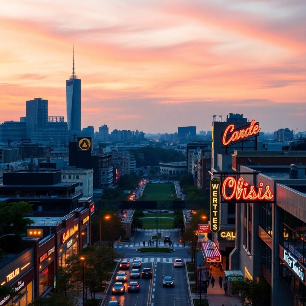 Vibrant Cityscape at Dusk – free AI stock image