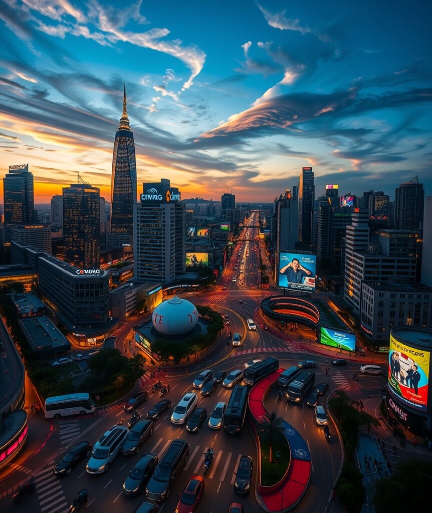Vibrant Cityscape at Dusk – free AI stock image