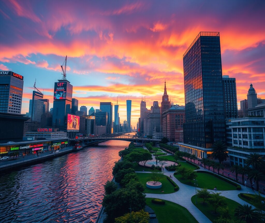 Vibrant Cityscape at Dusk – free AI stock image