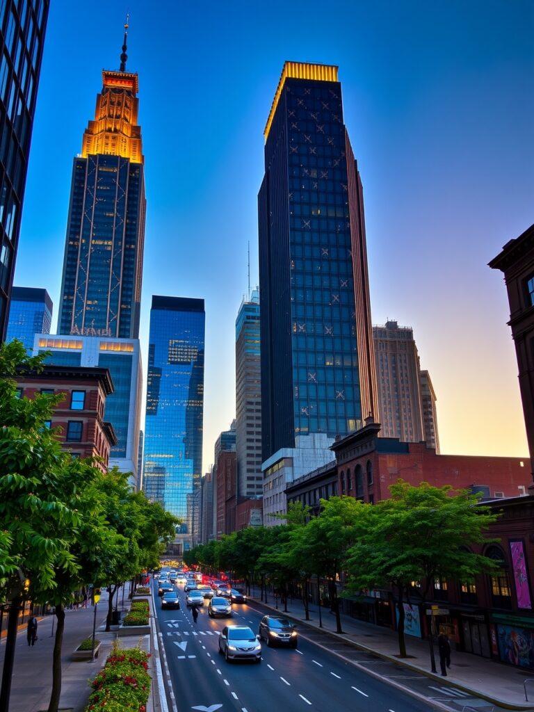 Vibrant Cityscape at Dusk – free AI stock image