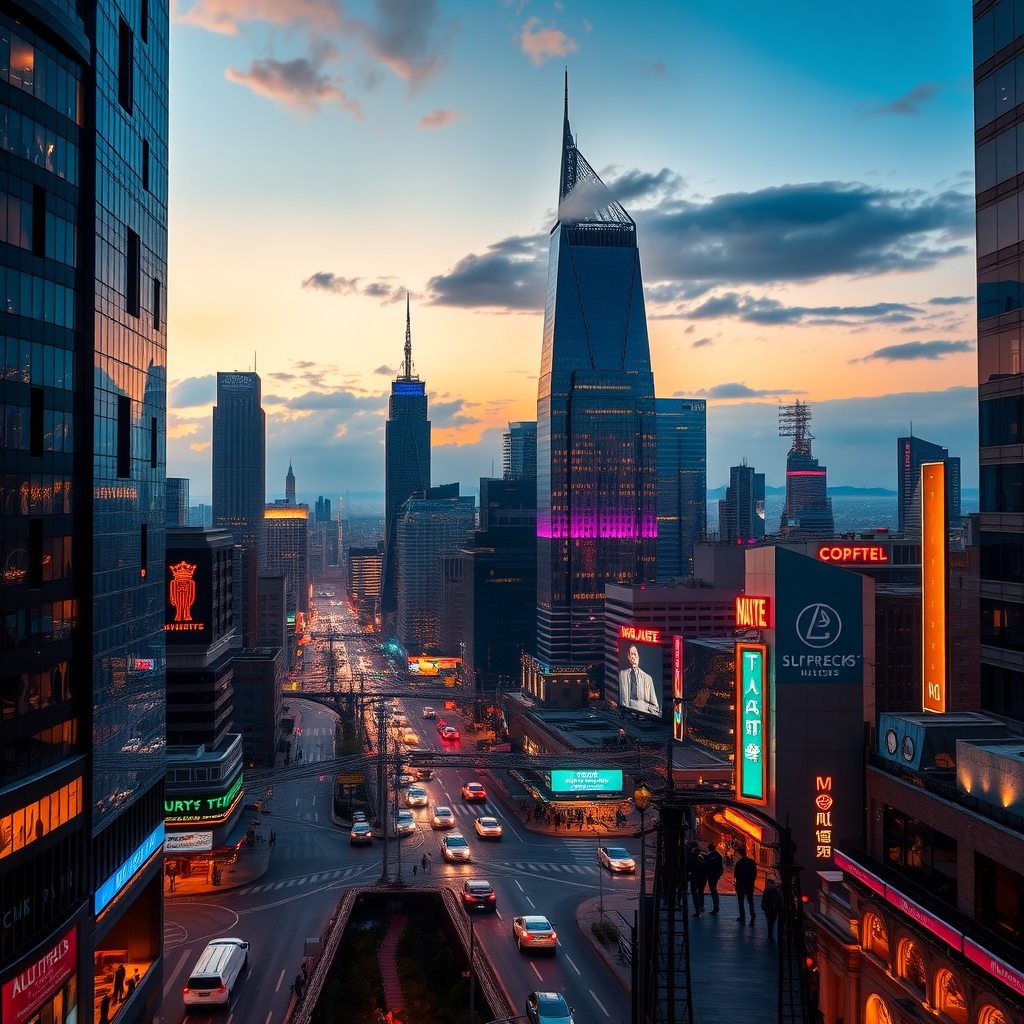 Vibrant Cityscape at Dusk – free AI stock image
