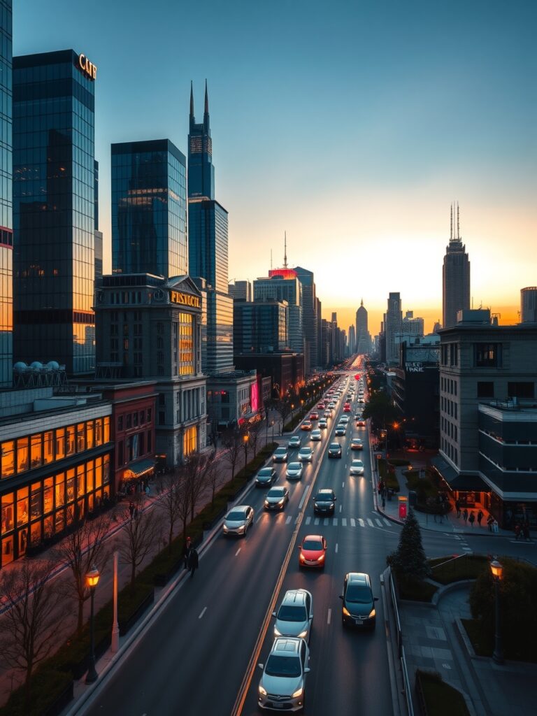 Vibrant Cityscape at Dusk – free AI stock image