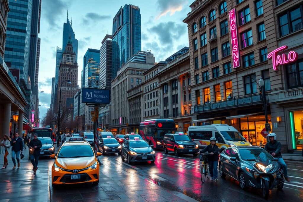 Vibrant Cityscape at Dusk – free AI stock image