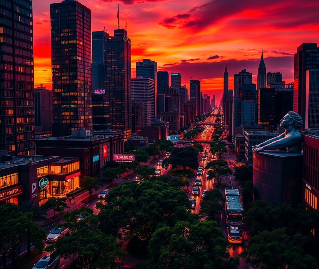 Vibrant Cityscape at Dusk – free AI stock image
