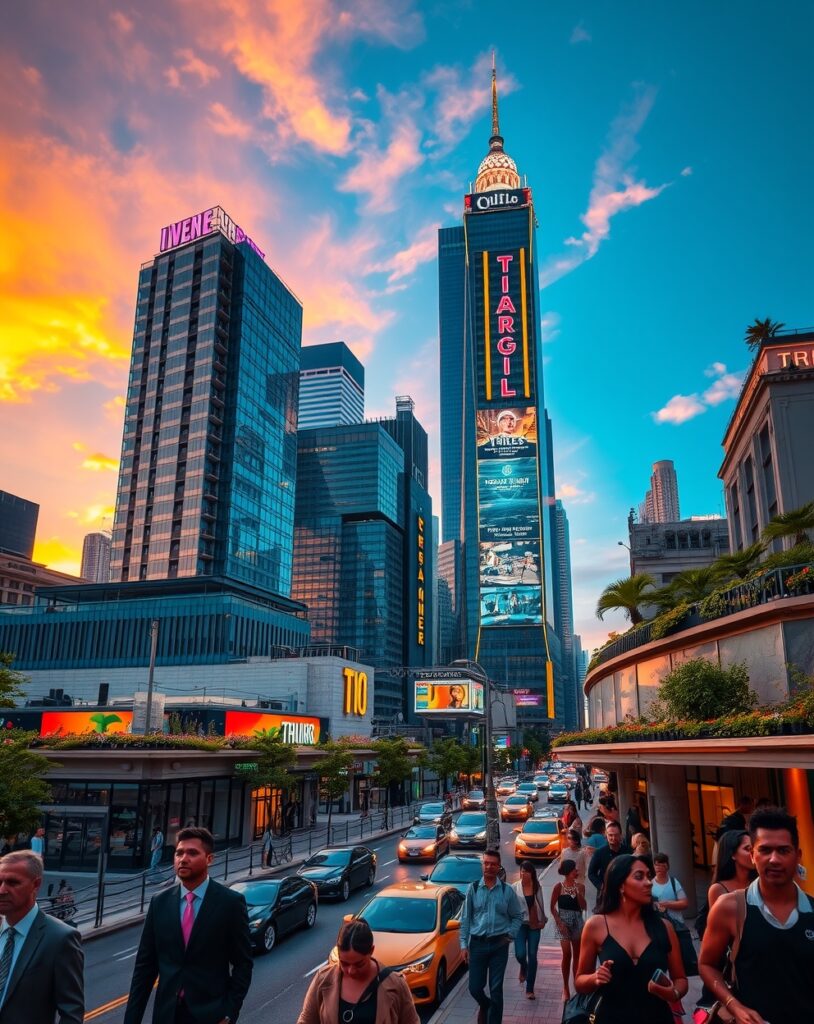 Vibrant Cityscape at Dusk – free AI stock image
