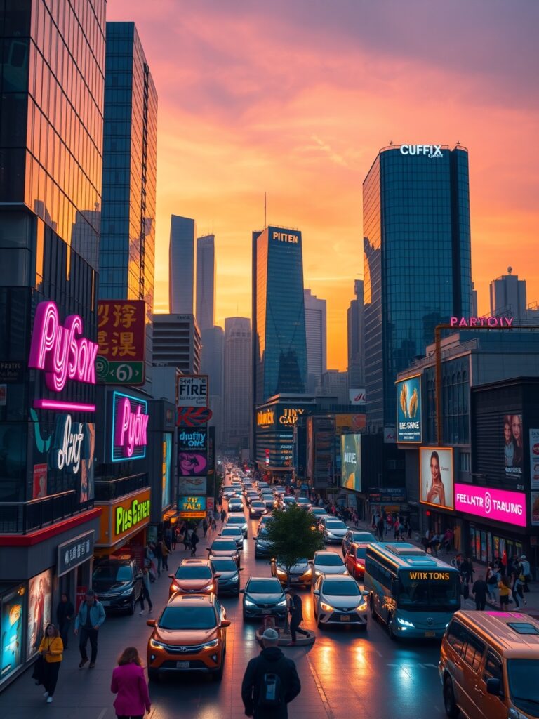 Vibrant Cityscape at Dusk – free AI stock image