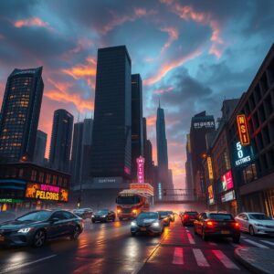 Vibrant Cityscape at Dusk – free AI stock image